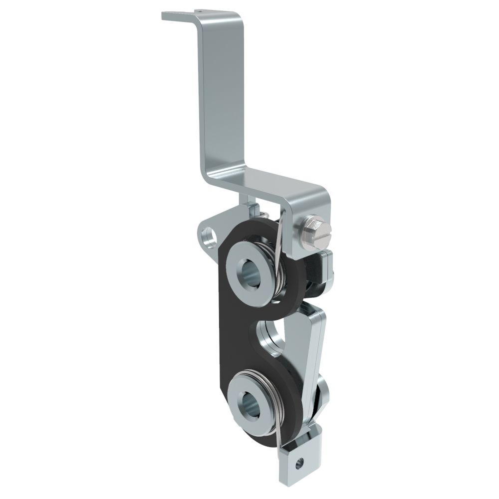 Southco Rotary Push-to-Close Latch, Large Size, Two Stage with Bumper, Bottom with bracket, 1/4-20 Thread, Steel, Zinc Plate, Bright Chromate, Bright
