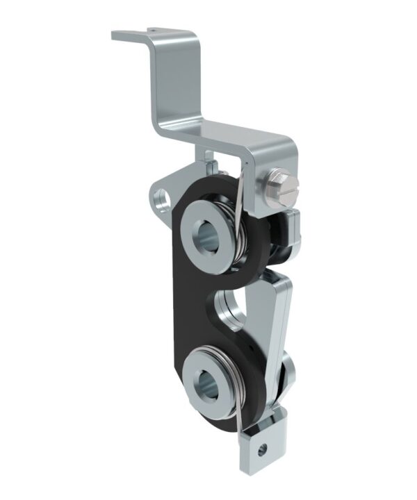 Southco Rotary Push-to-Close Latch, Large Size, Two Stage with Bumper, Bottom with bracket, M6 Thread, Steel, Zinc Plate, Bright Chromate, Bright