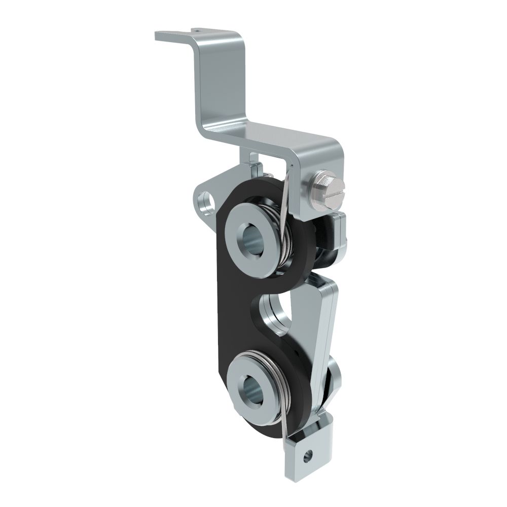 Southco Rotary Push-to-Close Latch, Large Size, Two Stage with Bumper, Bottom with bracket, M6 Thread, Steel, Zinc Plate, Bright Chromate, Bright