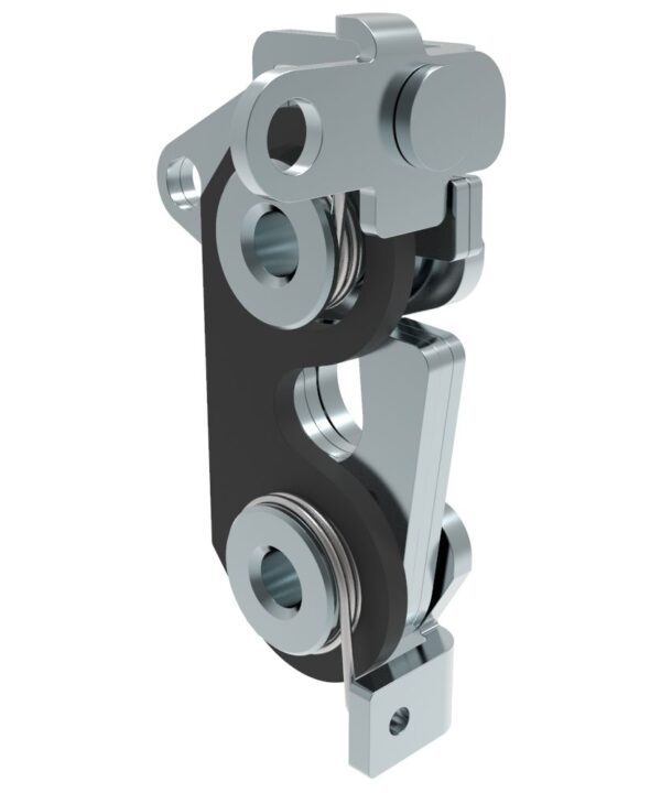 Southco Rotary Push-to-Close Latch, Large Size, Single Stage with Bumper, Dual Trigger, Perpendicular / Bottom, 6.7 mm Thru, Steel, Zinc Plate, Bright Chromate, Bright