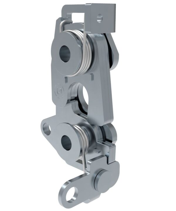Southco Rotary Push-to-Close Latch, Large Size, Single Stage, Dual Trigger, Perpendicular / Bottom, 1/4-20 Thread, Steel, Zinc Plate, Bright Chromate