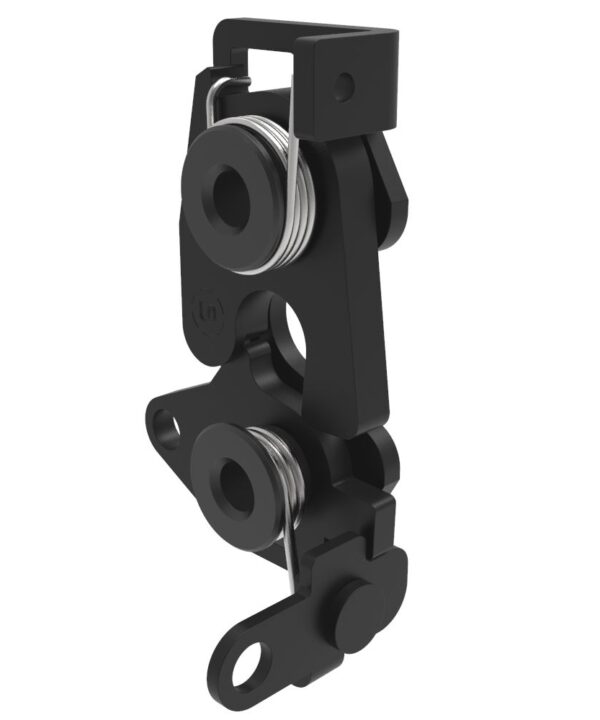 Southco Rotary Push-to-Close Latch, Large Size, Single Stage, Dual Trigger, Perpendicular / Bottom Trigger, M6 Thread, Steel, Zinc Nickel, Black