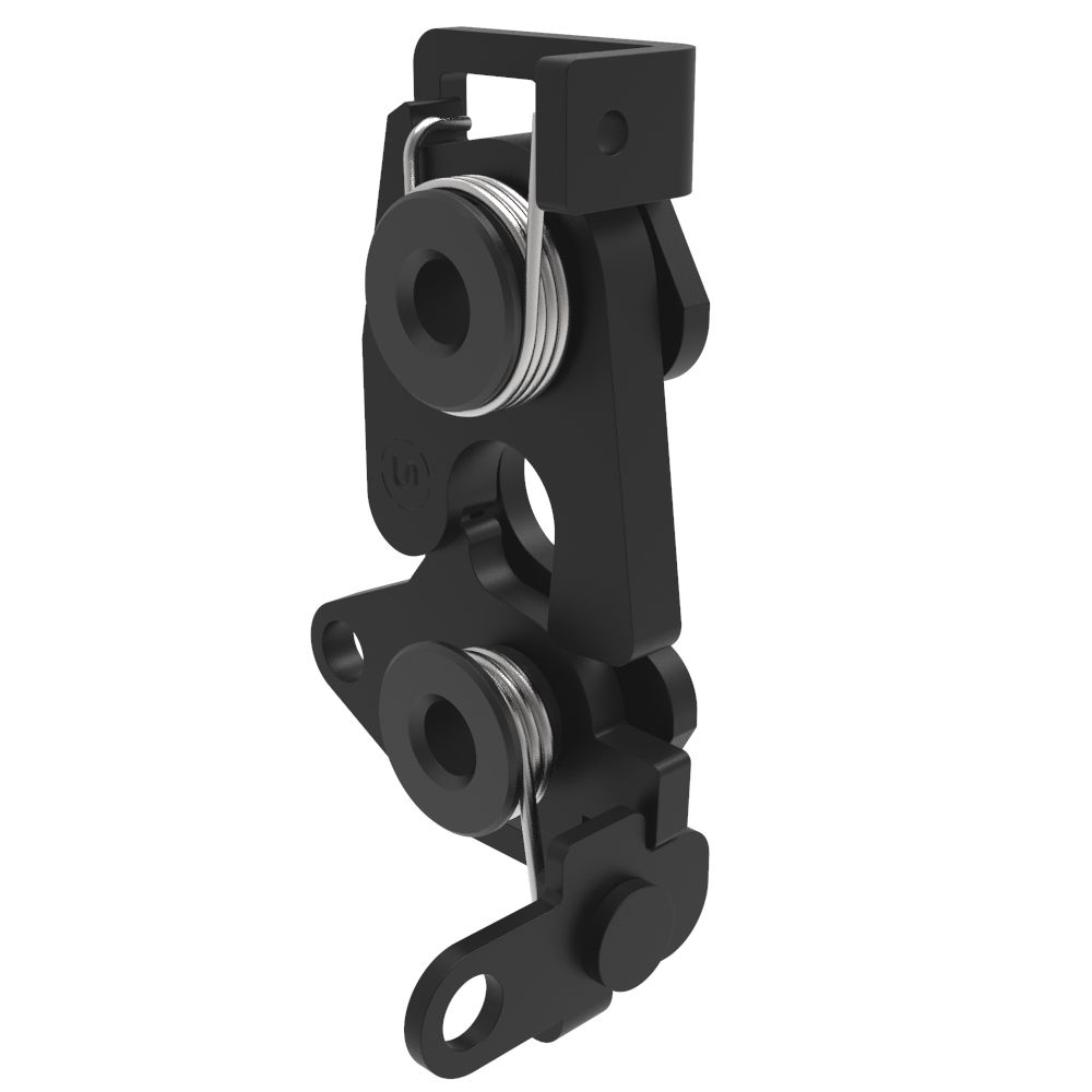 Southco Rotary Push-to-Close Latch, Large Size, Single Stage, Dual Trigger, Perpendicular / Bottom Trigger, M6 Thread, Steel, Zinc Nickel, Black