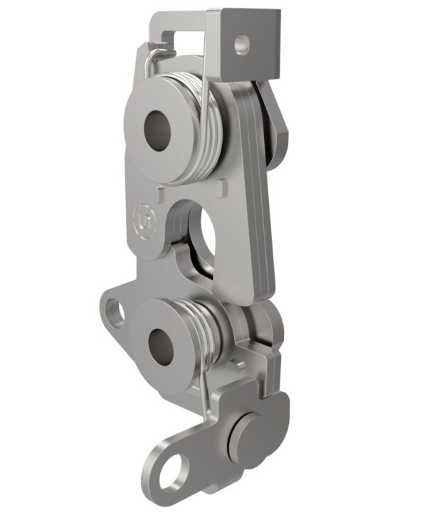 Southco Rotary Push-to-Close Latch, Large Size, Two Stage, Dual Trigger, Perpendicular / Bottom, 6.7 mm Thru Hole, Stainless Steel, Passivated, Natural