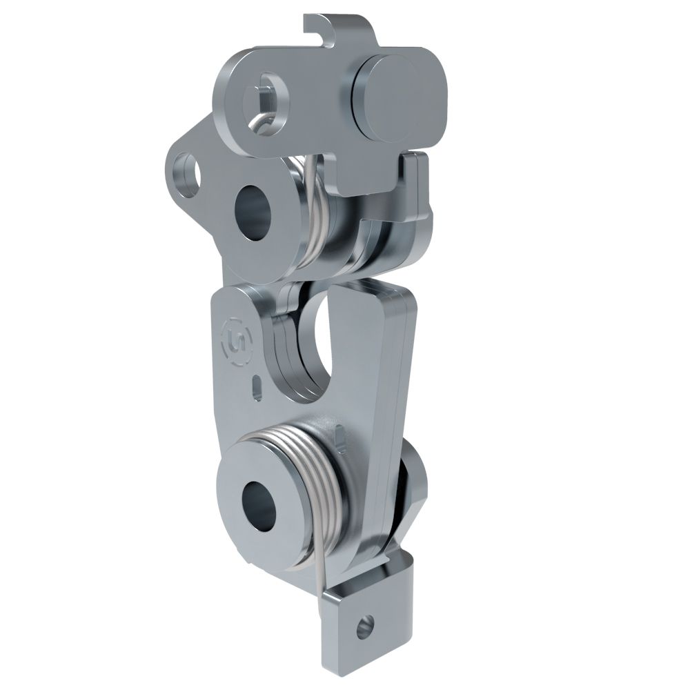 Southco Rotary Push-to-Close Latch, Large Size, Two Stage, Dual Trigger, Perpendicular / Bottom, M6 X 1 Thread, Steel, Zinc Plate, Bright Chromate