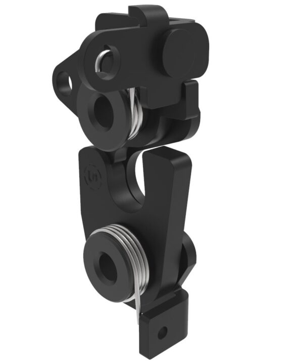 Southco Rotary Push-to-Close Latch, Large Size, Two Stage, Dual Trigger, Perpendicular / Bottom Trigger, 6.7 mm Thru, Steel, Zinc Nickel, Black