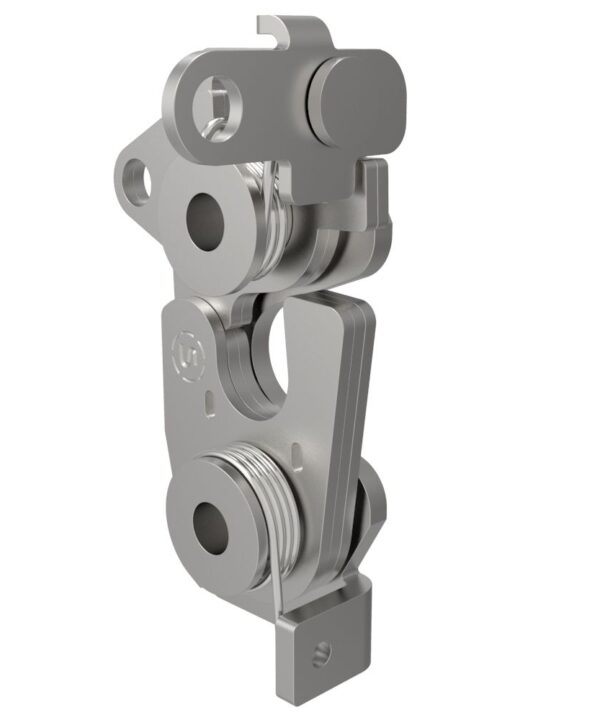 Southco Rotary Push-to-Close Latch, Large Size, Two Stage, Dual Trigger, Perpendicular / Bottom, M6 X 1 Thread, Stainless Steel, Passivated, Natural