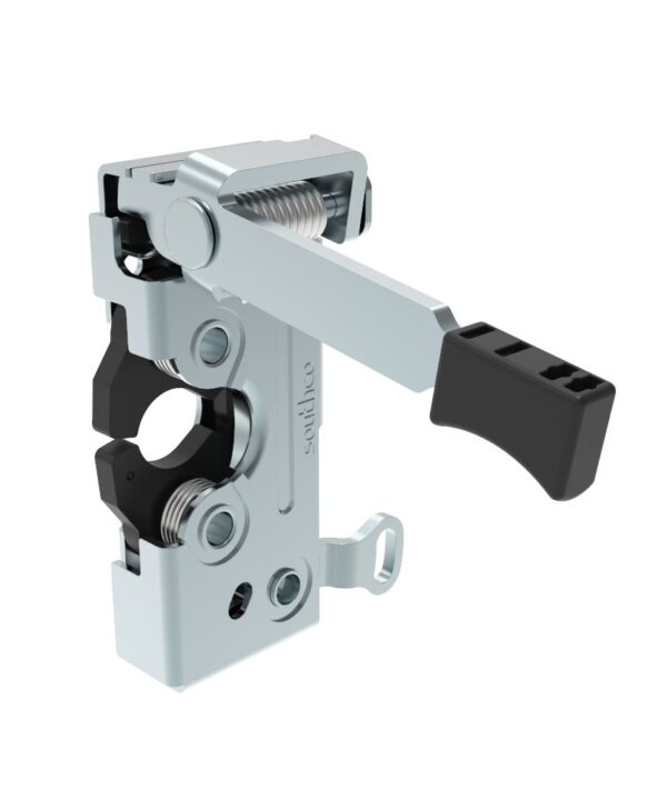 Southco Push-to-close Rotary Latch, Heavy Duty Size, Two Stage, Pre-loaded Hand Lever, Dual Trigger, Hand / Bottom Cable, Rod, M6 Thread, Steel, Zinc Plate, Bright Chromate