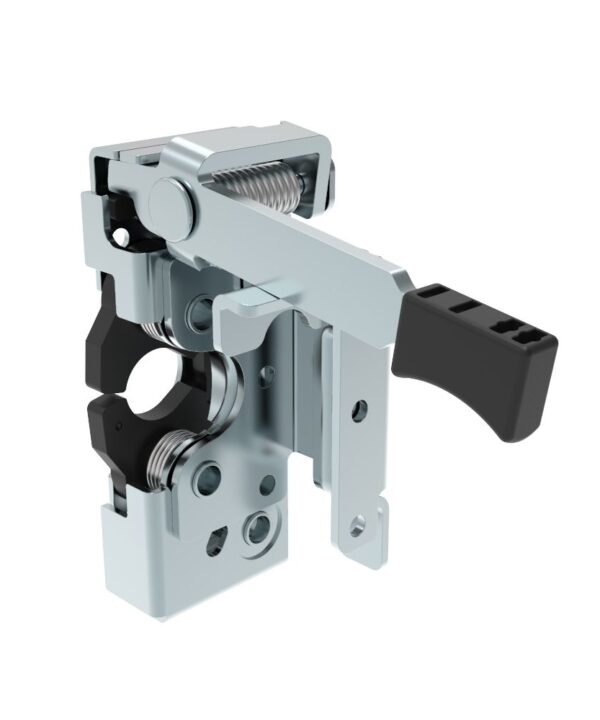 Southco Push-to-close Rotary Latch, Heavy Duty Size, Two Stage, Pre-loaded Hand Lever, Dual Trigger, Hand / Bottom Push, M6 Thread, Steel, Zinc Plate, Bright Chromate