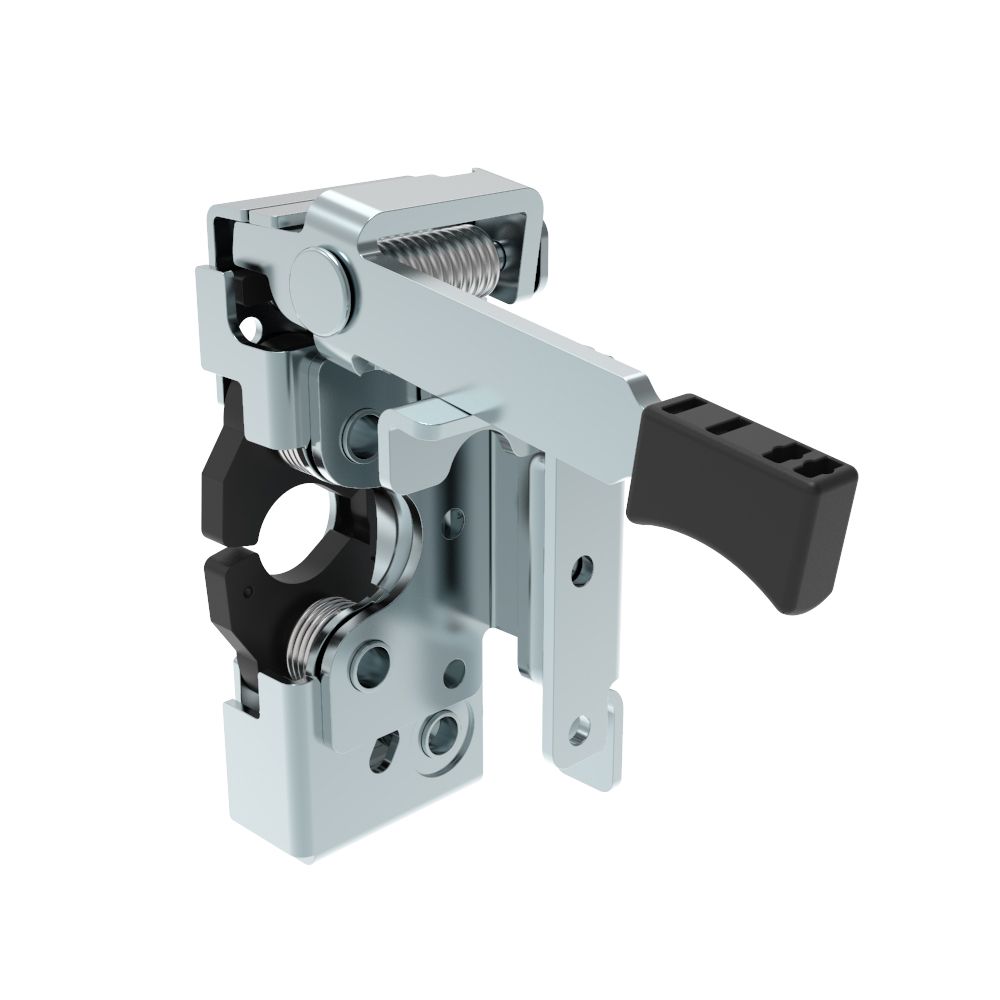 Southco Push-to-close Rotary Latch, Heavy Duty Size, Two Stage, Pre-loaded Hand Lever, Dual Trigger, Hand / Bottom Push, 1/4-20 Thread, Steel, Zinc Plate, Bright Chromate