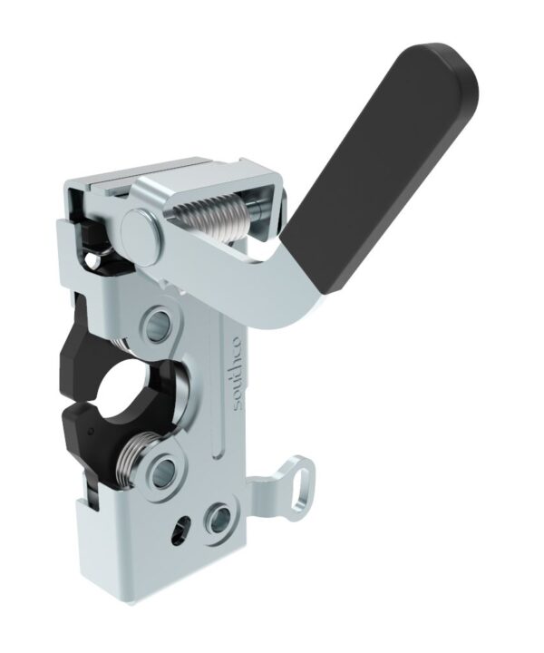 Southco Push-to-close Rotary Latch, Heavy Duty Size, Two Stage, Pre-loaded Hand Lever, Dual Trigger, Hand / Bottom Cable, Rod, M6 Thread, Steel, Zinc Plate, Bright Chromate