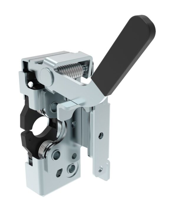 Southco Push-to-close Rotary Latch, Heavy Duty Size, Two Stage, Pre-loaded Hand Lever, Dual Trigger, Hand / Bottom Push, 1/4-20 Thread, Steel, Zinc Plate, Bright Chromate