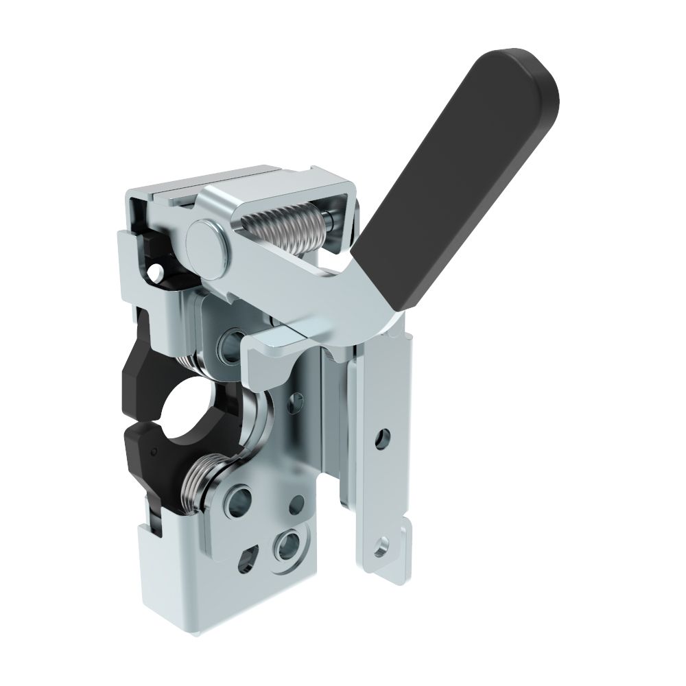 Southco Push-to-close Rotary Latch, Heavy Duty Size, Two Stage, Pre-loaded Hand Lever, Dual Trigger, Hand / Bottom Push, 1/4-20 Thread, Steel, Zinc Plate, Bright Chromate