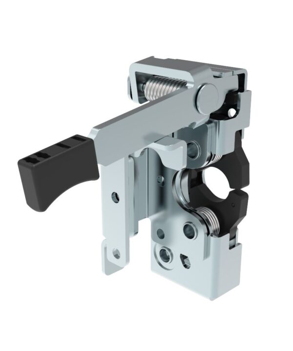 Southco Push-to-close Rotary Latch, Heavy Duty Size, Two Stage, Pre-loaded Hand Lever, Dual Trigger, Hand / Bottom Push, 7.2 mm Thru, Steel, Zinc Plate, Bright Chromate
