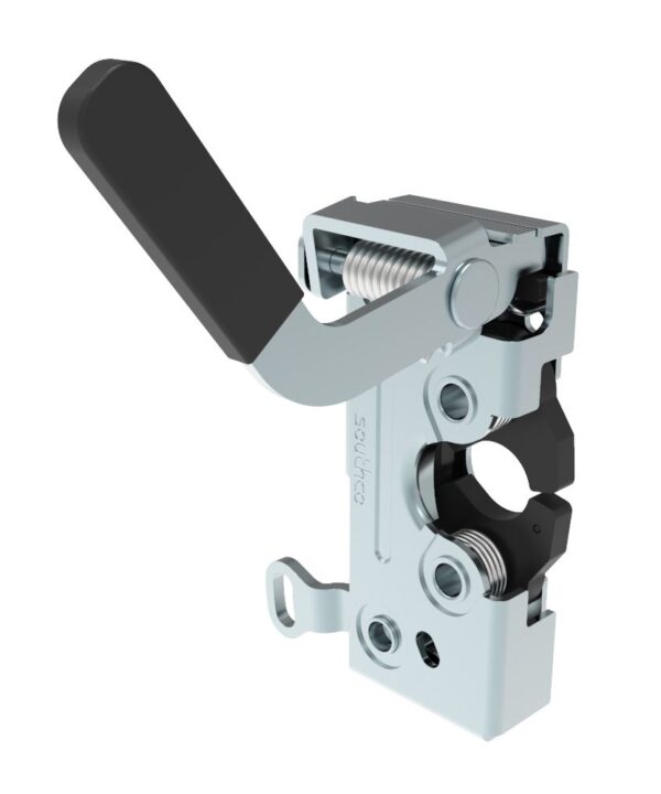 Southco Push-to-close Rotary Latch, Heavy Duty Size, Two Stage, Pre-loaded Hand Lever, Dual Trigger, Hand / Bottom Cable, Rod, M6 Thread, Steel, Zinc Plate, Bright Chromate