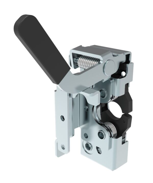 Southco Push-to-close Rotary Latch, Heavy Duty Size, Two Stage, Pre-loaded Hand Lever, Dual Trigger, Hand / Bottom Push, M6 Thread, Steel, Zinc Plate, Bright Chromate