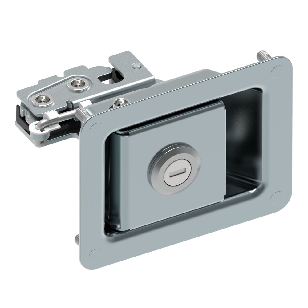 Southco Rotary Push-to-Close Latch, Paddle Actuated, Single Stage, Key Locking, Press-in Studs, Zinc Plate, Bright chromate