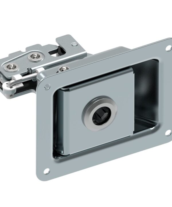Southco Rotary Push-to-Close Latch, Paddle Actuated, Single Stage, Key Locking, Rivet Thru Hole, Zinc Plate, Bright chromate