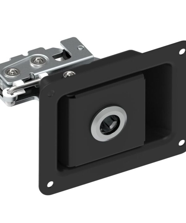 Southco Rotary Push-to-Close Latch, Paddle Actuated, Single Stage, Key Locking, Rivet Thru Hole, Black Powder Coat