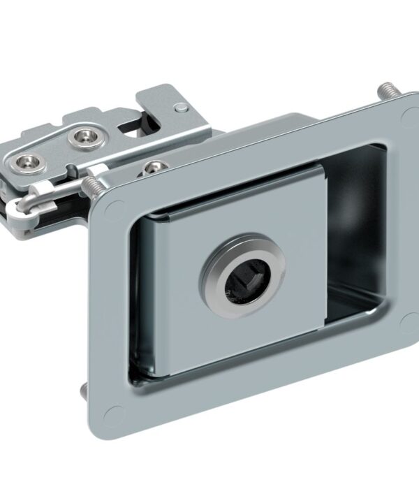 Southco Rotary Push-to-Close Latch, Paddle Actuated, Single Stage, Key Locking, Press-in Studs, Zinc Plate, Bright chromate