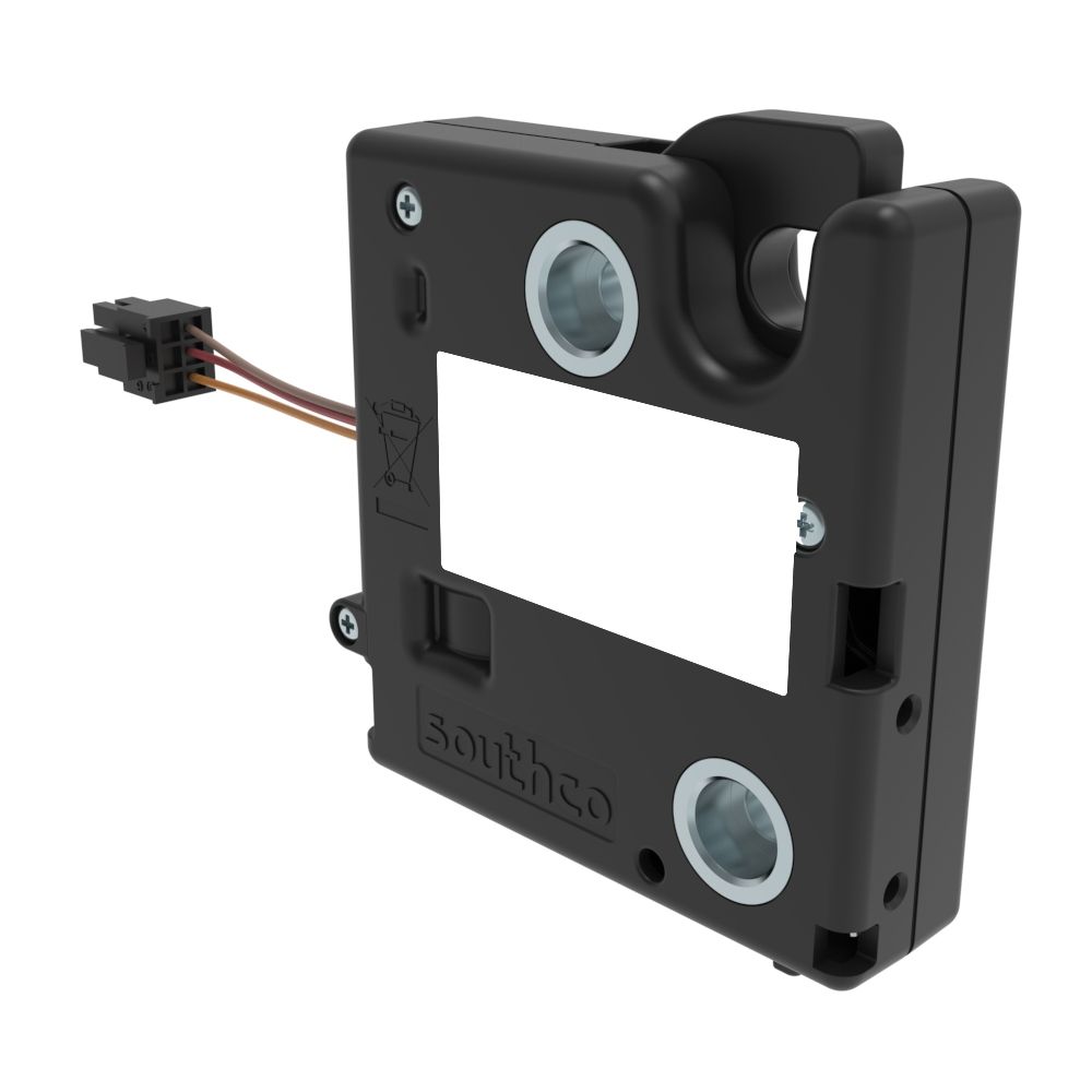 Southco Electronic Rotary Push-to-Close Latch, Delayed Relock, Without Latch Status Microswitch, Non-sealed Connector, 10-24 Thread, PC/ABS Blend, 0